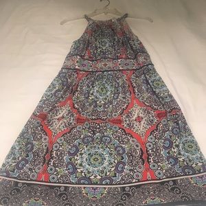 London Times printed halter dress, keyhole neck